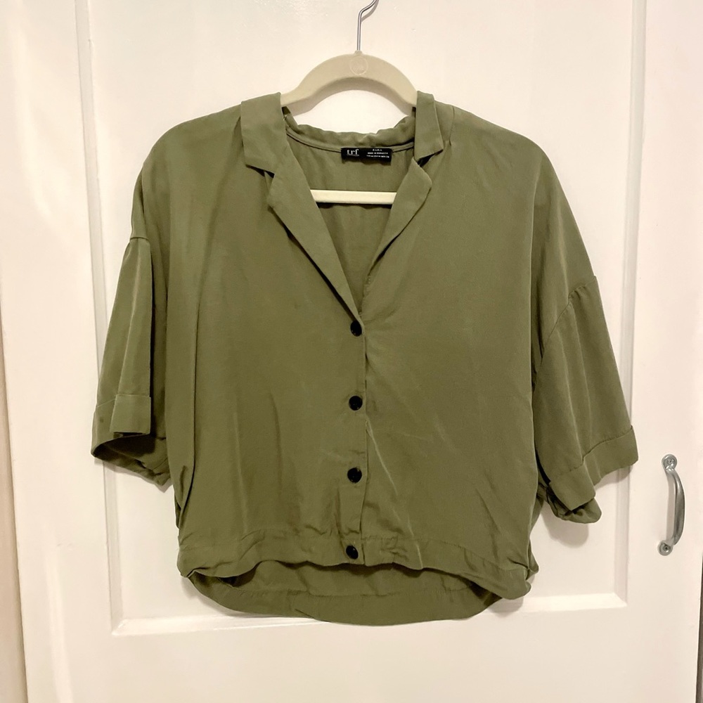 Zara green button up crop top
